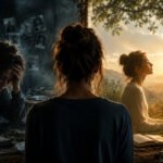 Spiritual Awakening Isn't for Everyone?Woman facing a cracked mirror that contrasts inner crisis and calm.